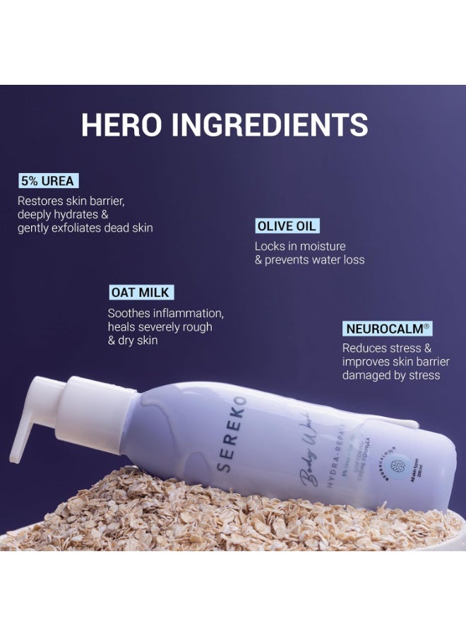 SEREKO Body Wash Hydra Repir  5% Urea & Oat Milk |  Body Wash 200 ML | For Strawberry skin, De-tan, Body-acne| Body Wash for Men & Women | AHA BHA free, paraben free, SLS free | Gentle Exfoliating | Very dry & flaky skin - Image 2