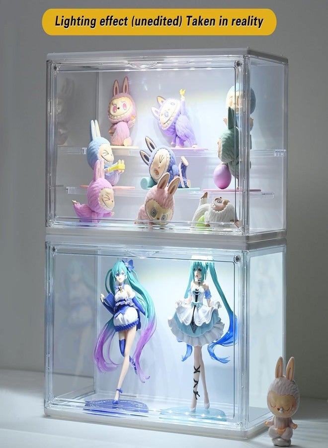 GUDEMAY Acrylic Display Case with Lights, Clear Showcase with Detachable Shelf, Stackable Storage Bins for Collectibles, Action Figure, Popmart (L-1 Pack) - Image 3
