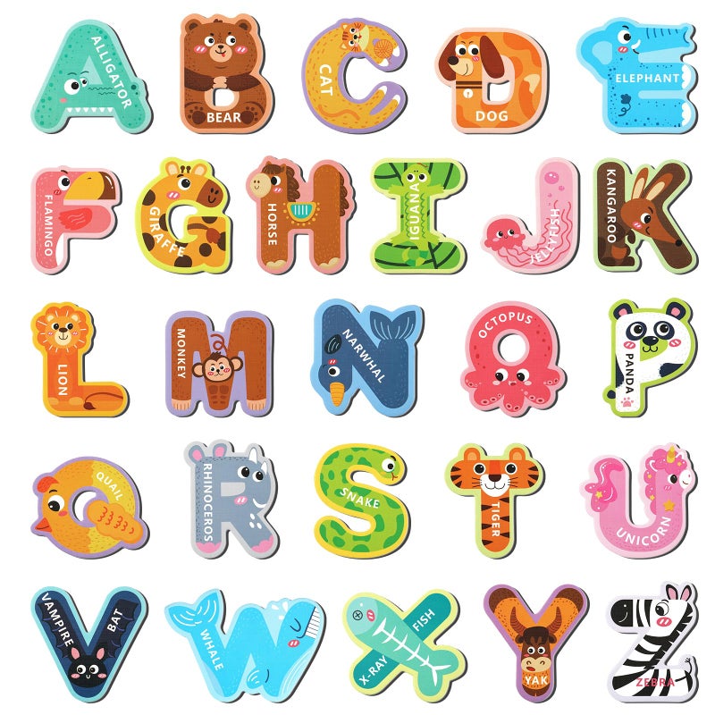 MOWPOG Magnetic Letters  26 Animal Alphabet Magnets  Fun Preschool Learning Toy  Large Fridge Magnets For Spelling Games  Ideal Educational Gift For Toddlers (Uppercase Letter) - Image 1