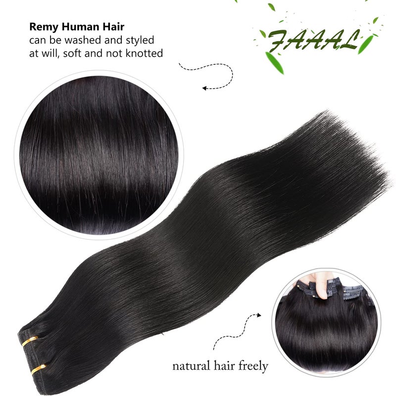 FAAAL 18" Clip in Human Hair Extensions Full Head 150g 7 Pieces 16 Clips Jet Black Double Weft Brazilian Real Remy Hair Extensions Thick Straight Silky (18",150g 1#) - Image 4