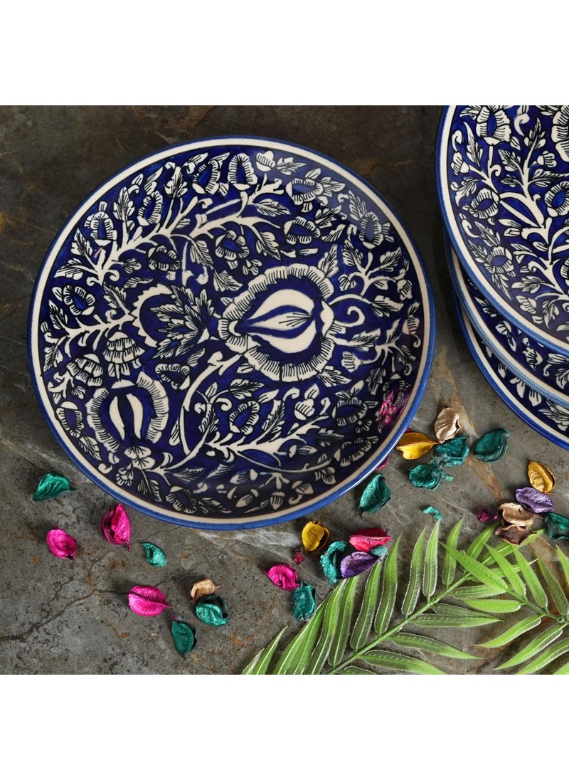 Caffeine Caffeine Ceramic Handmade Stoneware Blue Mughal Dinner Plates10 inch Set of 4 Ceramic Plates for Dinner (Microwave & Dishwasher Safe)  - Image 1