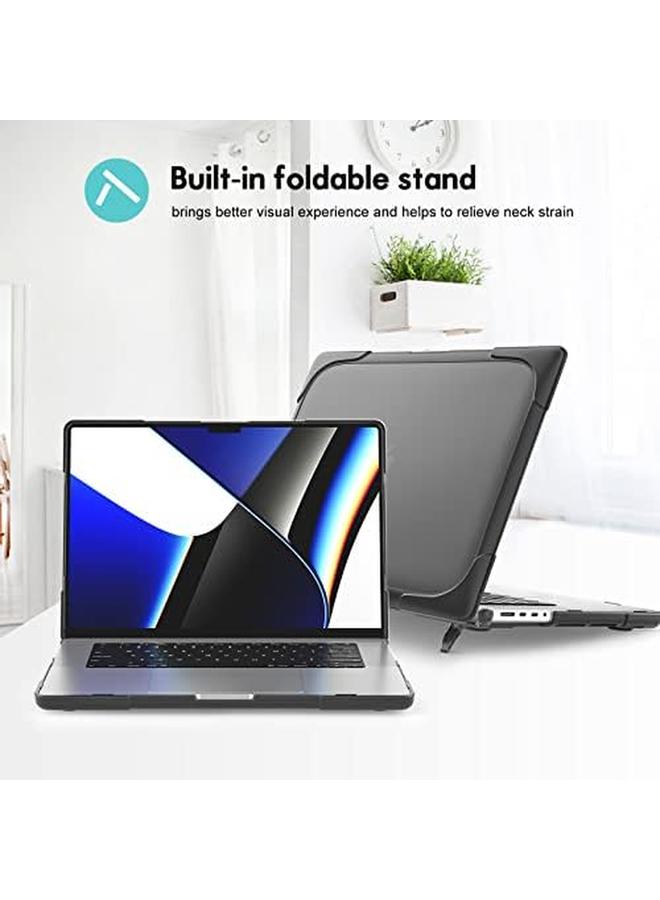 Procases For Macbook Pro 14 Inch Case 2023 2022 2021 M3 A2918 A2992 M2 A2779 M1 A2442 With Pro Max Chip Heavy Duty Hard Shell Dual Layer Protective Cover With Fold Kickstand Black - Image 4