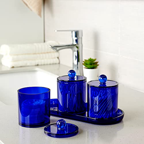 SheeChung 6 Pack Qtip Dispenser Apothecary Jars Bathroom with Labels - Qtip Holder Storage Canister Clear Plastic Acrylic Jar for Cotton Ball,Cotton Swab,Cotton Rounds,Floss Picks, Hair Clips (Blue) - Image 4