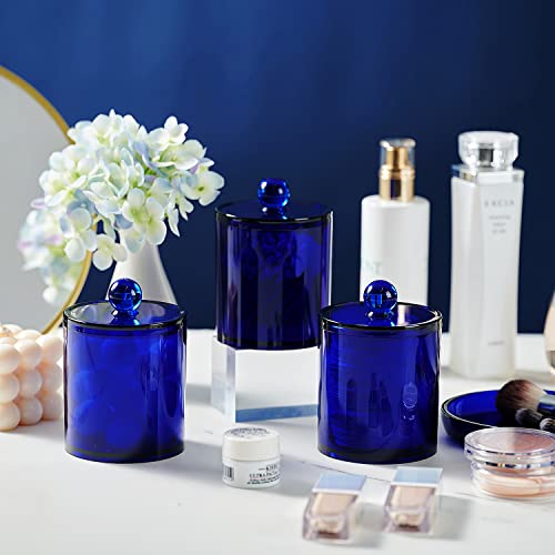 SheeChung 6 Pack Qtip Dispenser Apothecary Jars Bathroom with Labels - Qtip Holder Storage Canister Clear Plastic Acrylic Jar for Cotton Ball,Cotton Swab,Cotton Rounds,Floss Picks, Hair Clips (Blue) - Image 3