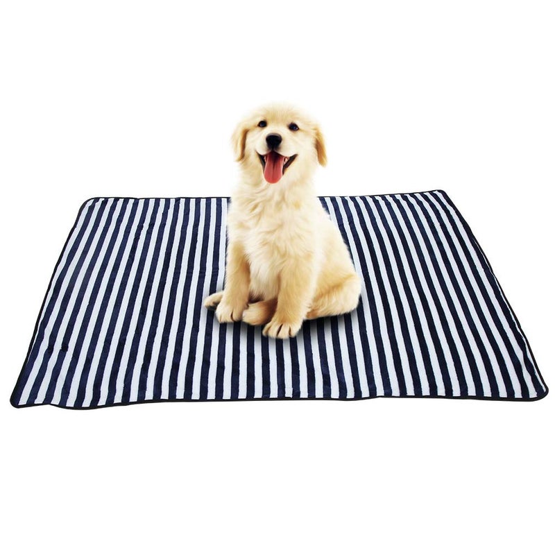 Blue Stripe Medium Double Sided Plush Pet Blanket Warm Cozy Mat Cushion For Cats And Small Dogs Easy Clean - Image 2