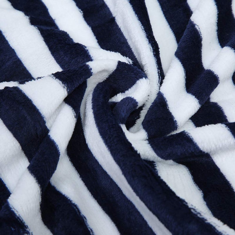 Blue Stripe Medium Double Sided Plush Pet Blanket Warm Cozy Mat Cushion For Cats And Small Dogs Easy Clean - Image 5