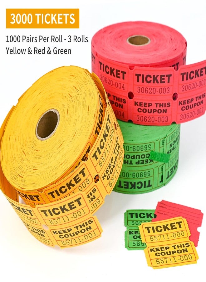 L LIKED 3000 Assorted Raffle Tickets Double Roll,Consecutively Numbered,50/50 Raffle Tickets for Event,Party,Prize,Drawing(Red,Green,Yellow) - Image 3