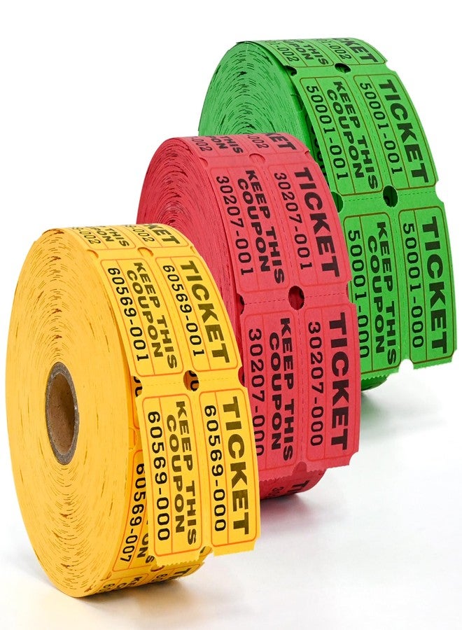 L LIKED 3000 Assorted Raffle Tickets Double Roll,Consecutively Numbered,50/50 Raffle Tickets for Event,Party,Prize,Drawing(Red,Green,Yellow) - Image 1