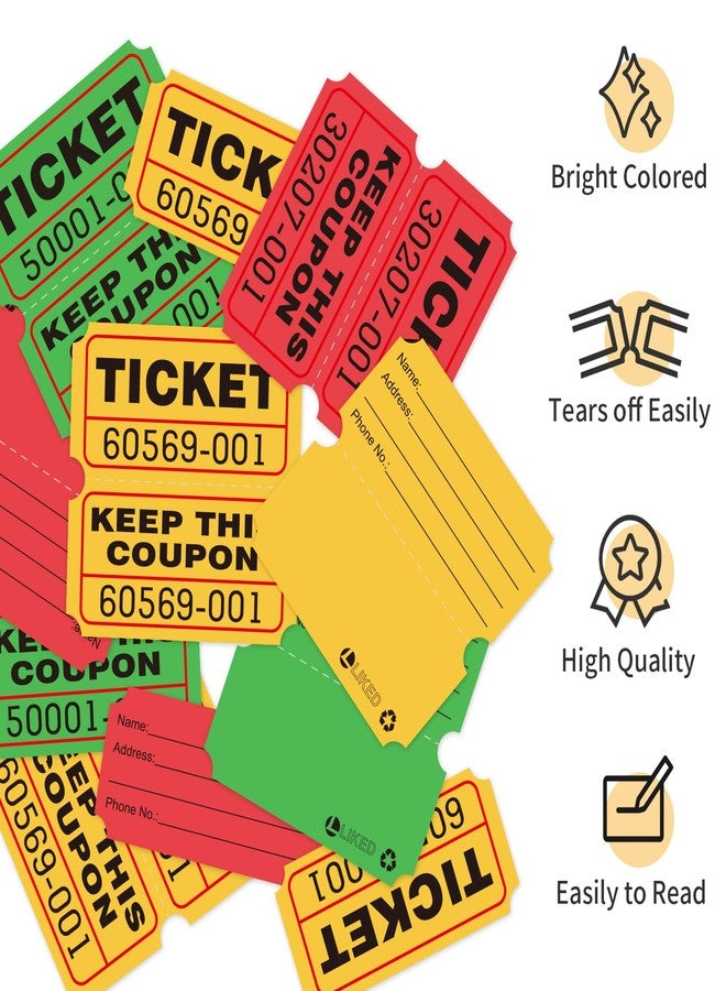 L LIKED 3000 Assorted Raffle Tickets Double Roll,Consecutively Numbered,50/50 Raffle Tickets for Event,Party,Prize,Drawing(Red,Green,Yellow) - Image 4