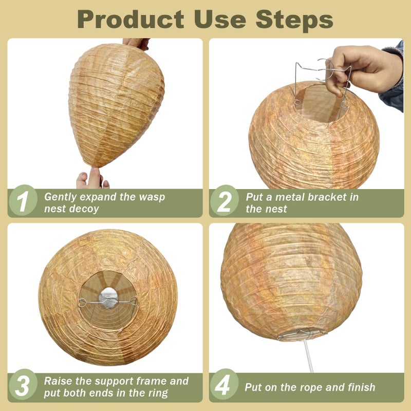 Stingmon 4 Pack Paper Fake Wasp Nest Decoy Hanging, Fake Hornet Nest Decoy Carpenter Bee Deterrent, Wasps Trap Wasp Deterrent Outdoor Yellow Jacket Carpenter Bee Traps for Outsides Garden Patio - Image 3