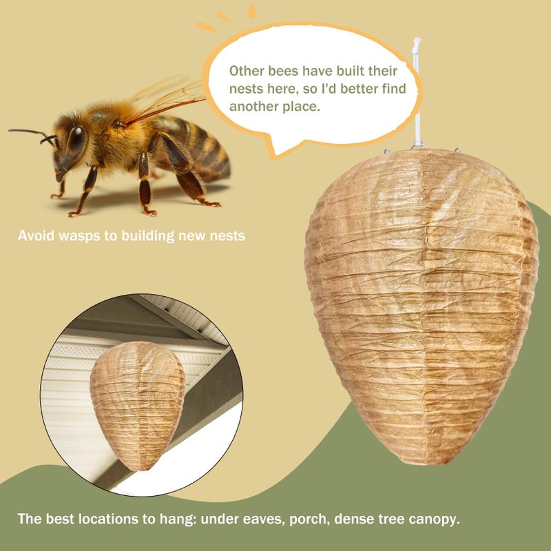 Stingmon 4 Pack Paper Fake Wasp Nest Decoy Hanging, Fake Hornet Nest Decoy Carpenter Bee Deterrent, Wasps Trap Wasp Deterrent Outdoor Yellow Jacket Carpenter Bee Traps for Outsides Garden Patio - Image 2