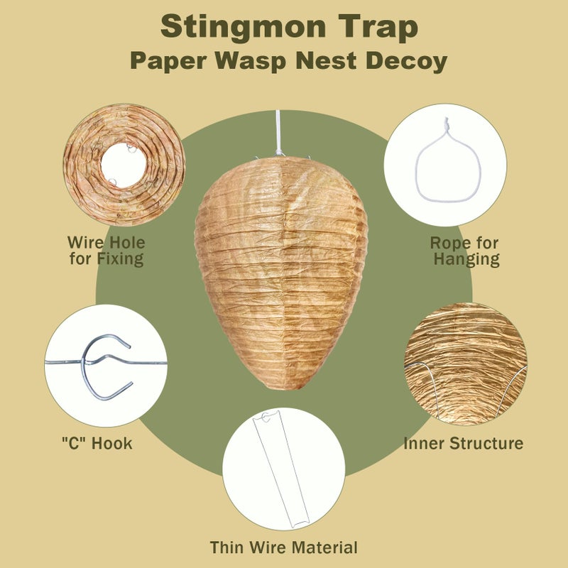Stingmon 4 Pack Paper Fake Wasp Nest Decoy Hanging, Fake Hornet Nest Decoy Carpenter Bee Deterrent, Wasps Trap Wasp Deterrent Outdoor Yellow Jacket Carpenter Bee Traps for Outsides Garden Patio - Image 4