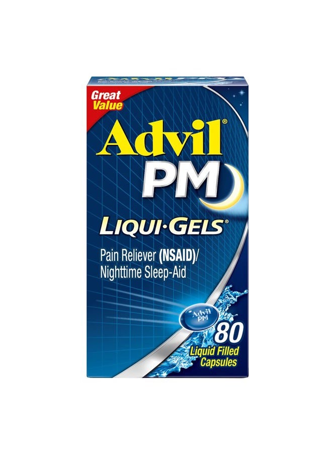 Advil PM Liqui-Gels Pain Reliever and Nighttime Sleep Aid, Pain Medicine with Ibuprofen for Pain Relief and Diphenhydramine HCL for a Sleep Aid - 80 Liquid Filled Capsules - Back to College  - Image 1