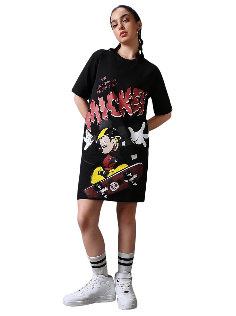 Bewakoof Heavy Duty 1.0 Official Disney Merchandise Women's Graphic Printed Oversized Dress_589799_Black_XS - Image 1