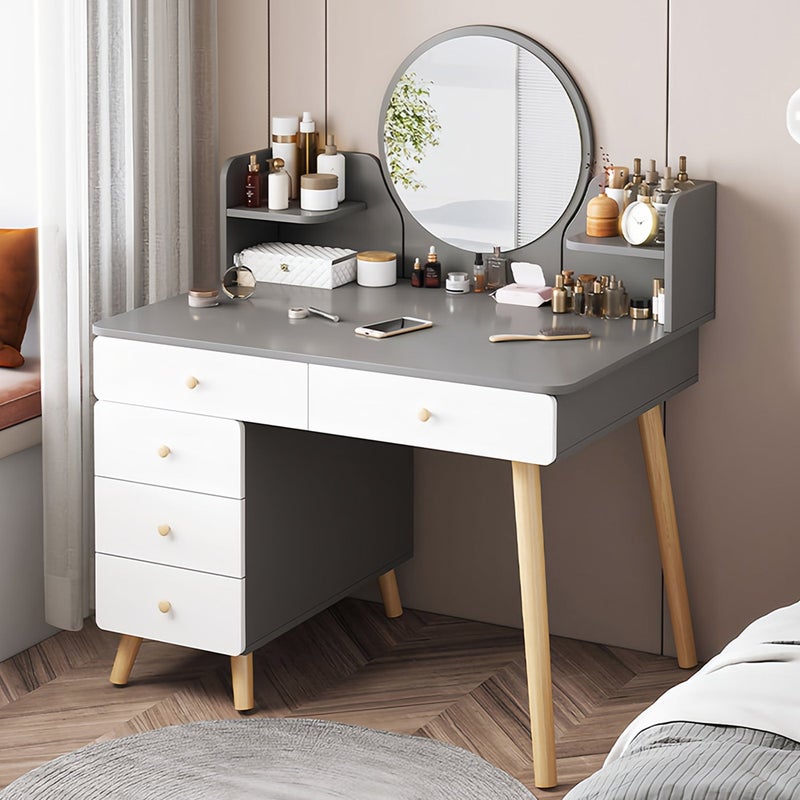 شاربدو 80 سم مساحة صغيرة طاولة الغرور مع 5 درجات ومرايا دائرية، مكياج المدمجة طاولة الملابس للنساء، رمادي / أبيض - Image 1