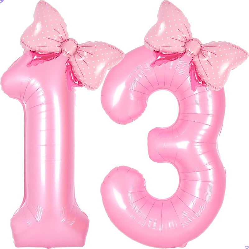 Florisland Pink 13 31 Balloon Numbers Pink Birthday Decorations for Girls, Bow Balloons Foil Mylar Large 40â€ 13 Birthday Balloon for Girls Bow Butterfly 13th Birthday Party Decorations(Number 13/31 balloons) - Image 1