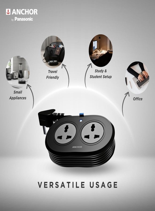 أنكور لوحة تمديد كهربائية عالمية من Anchor by Panasonic، مزودة بحماية من ارتفاع التيار الكهربائي 6 أمبير وسلك متين بطول 1.2 متر للاستخدام المنزلي والمكتبي، شريط طاقة ثنائي الاتجاه مع مؤشر LED، بلمسة نهائية غير لامعة. - Image 4