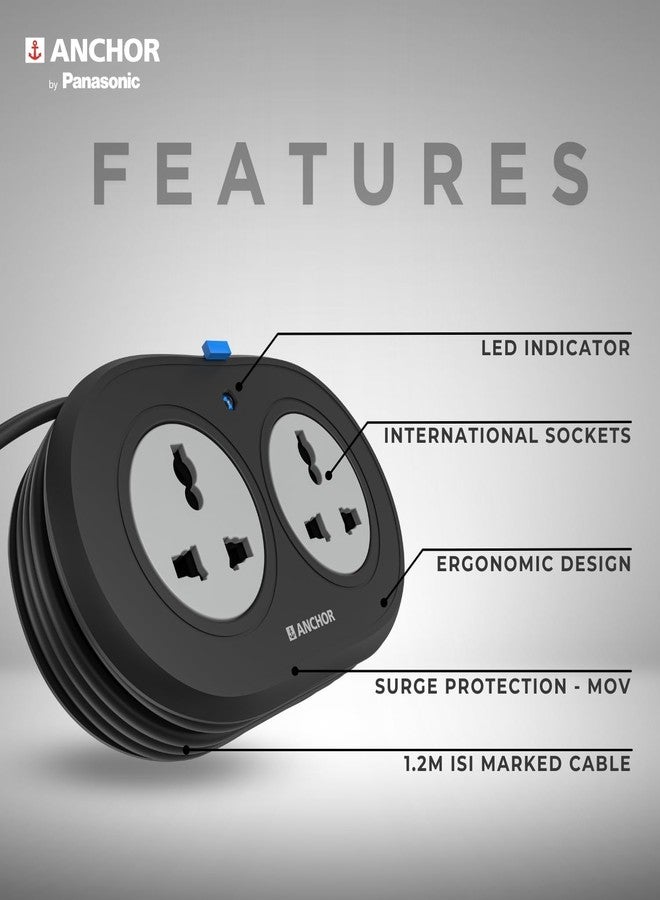 أنكور لوحة تمديد كهربائية عالمية من Anchor by Panasonic، مزودة بحماية من ارتفاع التيار الكهربائي 6 أمبير وسلك متين بطول 1.2 متر للاستخدام المنزلي والمكتبي، شريط طاقة ثنائي الاتجاه مع مؤشر LED، بلمسة نهائية غير لامعة. - Image 3