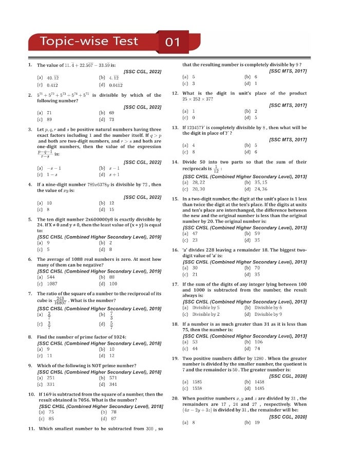 Preparation Master SSC Quantitative Aptitude: Topic-wise Previous Year Questions (PYQ) 2023 (English Edition) - 23 Solved Tests Useful for MTS, CHSL, CGL, CPO, Stenographer and Other SSC Exams  - Image 5