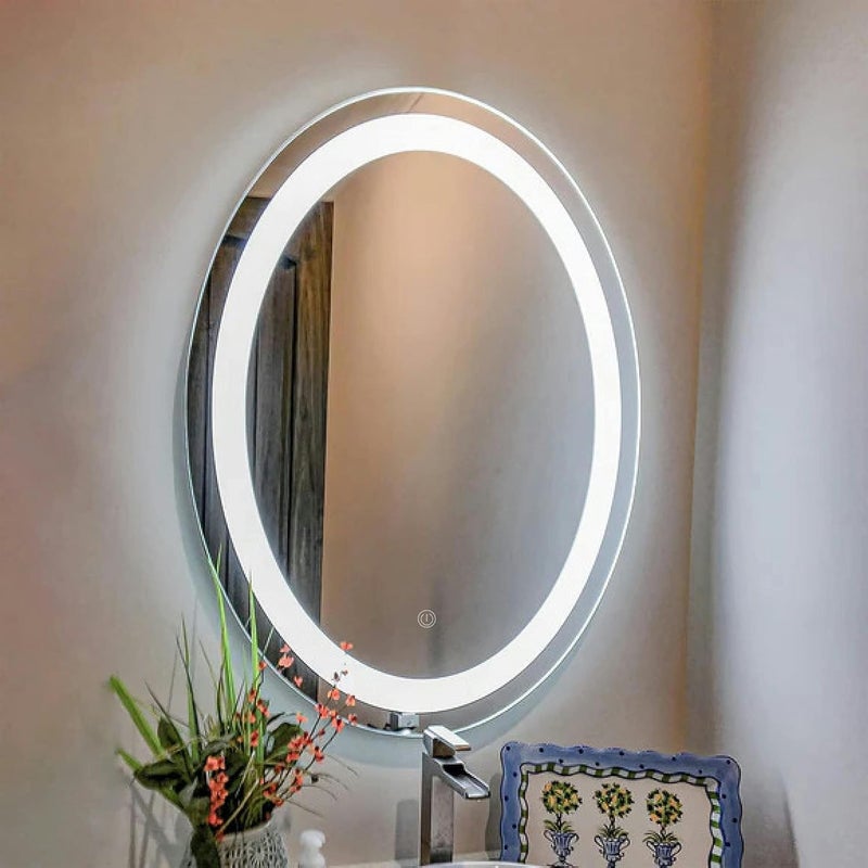 PRINCE ART LED Mirror Glass Bathroom Wall Decorative Led Mirror with Touch Sensor Lights Cabinet Vanity Wall Design Darpan Full Length for Home 12x18 Inch Oval DH1 - Image 2