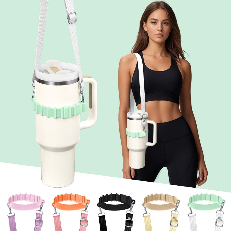 Fumcsy Water Bottle Holder with Strap for Stanley Cup Accessories,Adjustable Shoulder Strap Compatible with Stanley Tumbler,Owala,Hydroflask, YETI and Moreï¼ˆGreenï¼‰ - Image 1