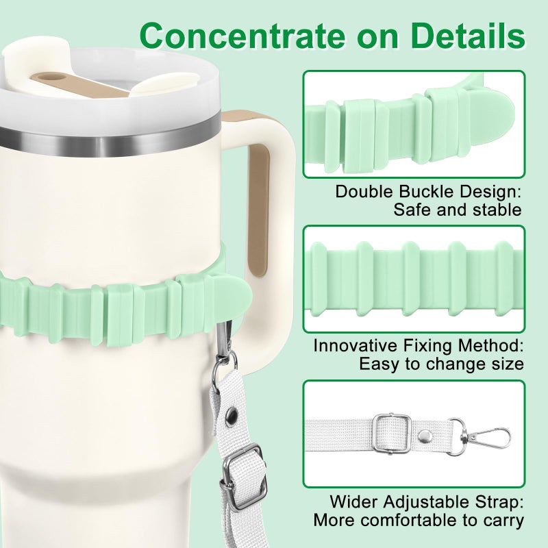 Fumcsy Water Bottle Holder with Strap for Stanley Cup Accessories,Adjustable Shoulder Strap Compatible with Stanley Tumbler,Owala,Hydroflask, YETI and Moreï¼ˆGreenï¼‰ - Image 3