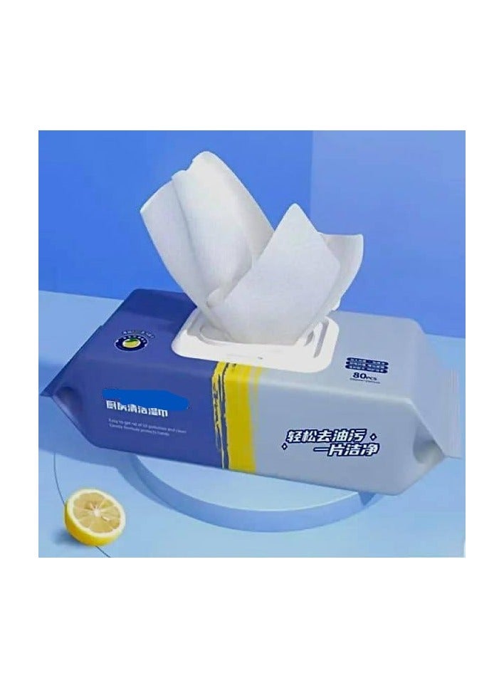 مناديل تنظيف المطبخ من 80 قطعة مناديل مطبخ قوية لازالة التلوث مناديل مبللة للمطبخ للاستعمال مرة واحدة لازالة بقع الشحوم وتنظيف الطاولات الزجاجية مناديل مبللة - Image 2