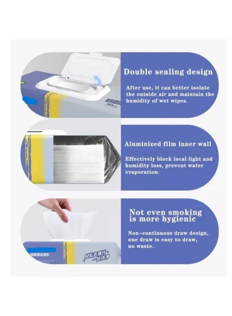 مناديل تنظيف المطبخ من 80 قطعة مناديل مطبخ قوية لازالة التلوث مناديل مبللة للمطبخ للاستعمال مرة واحدة لازالة بقع الشحوم وتنظيف الطاولات الزجاجية مناديل مبللة - Image 3