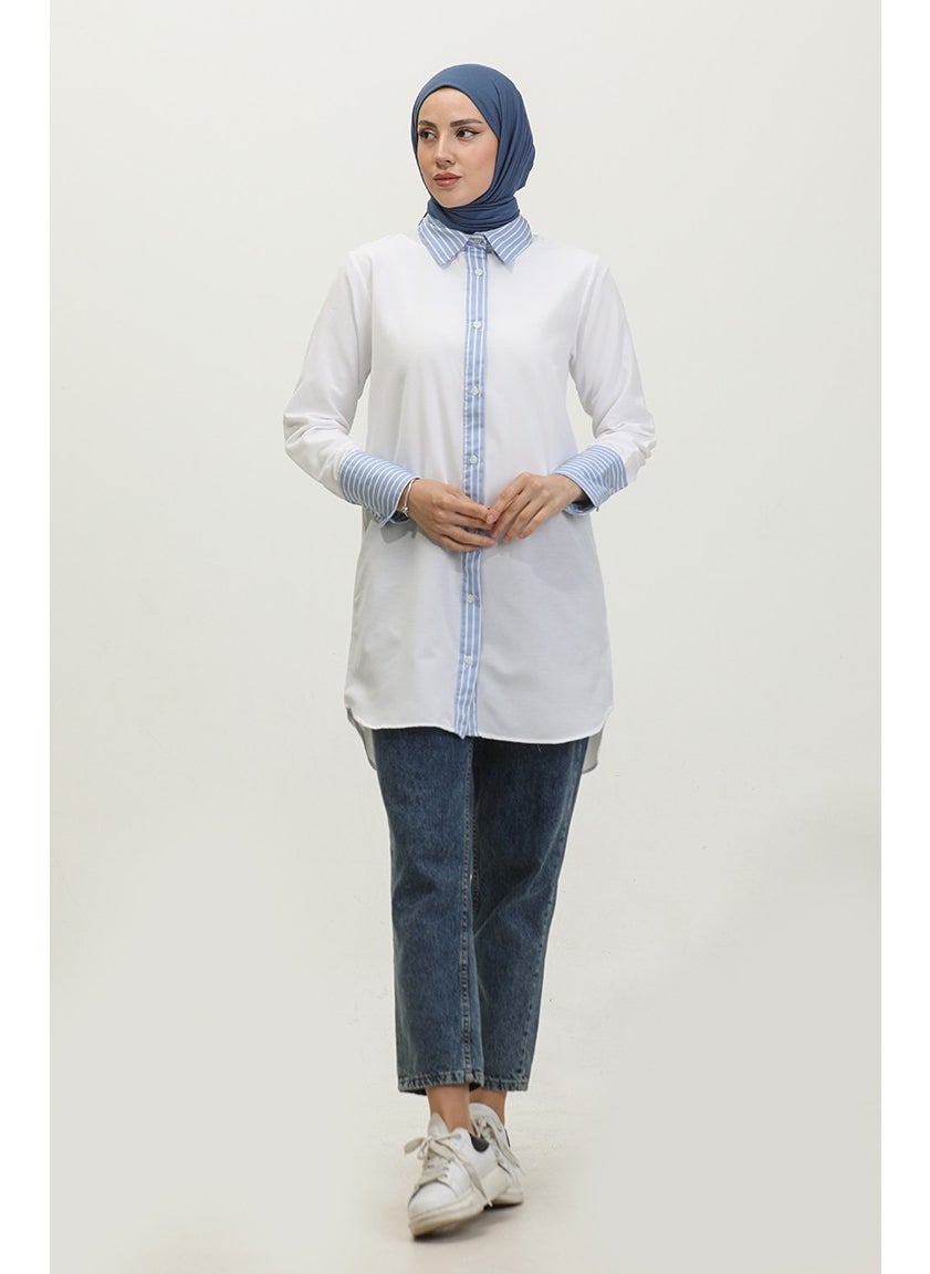 Sefa Merve Striped Garnish Tunic 4823-09 White  - Image 2