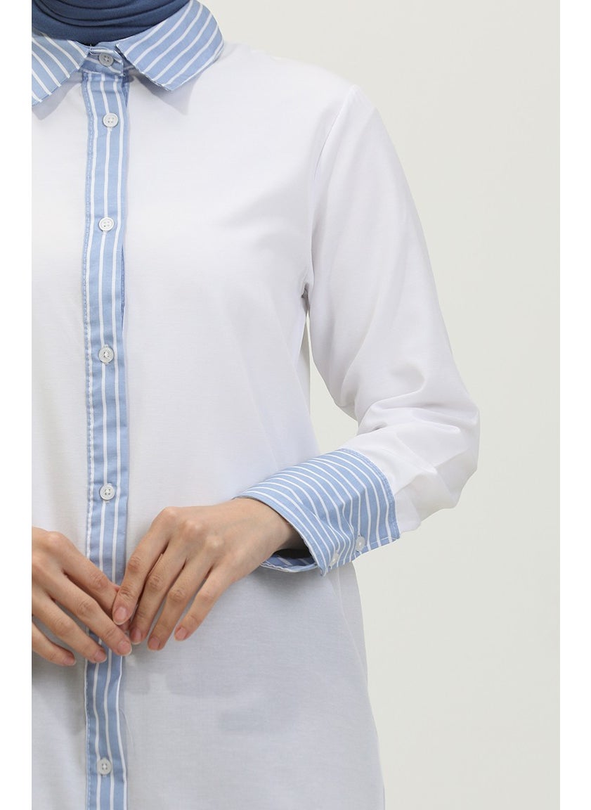 Sefa Merve Striped Garnish Tunic 4823-09 White  - Image 4