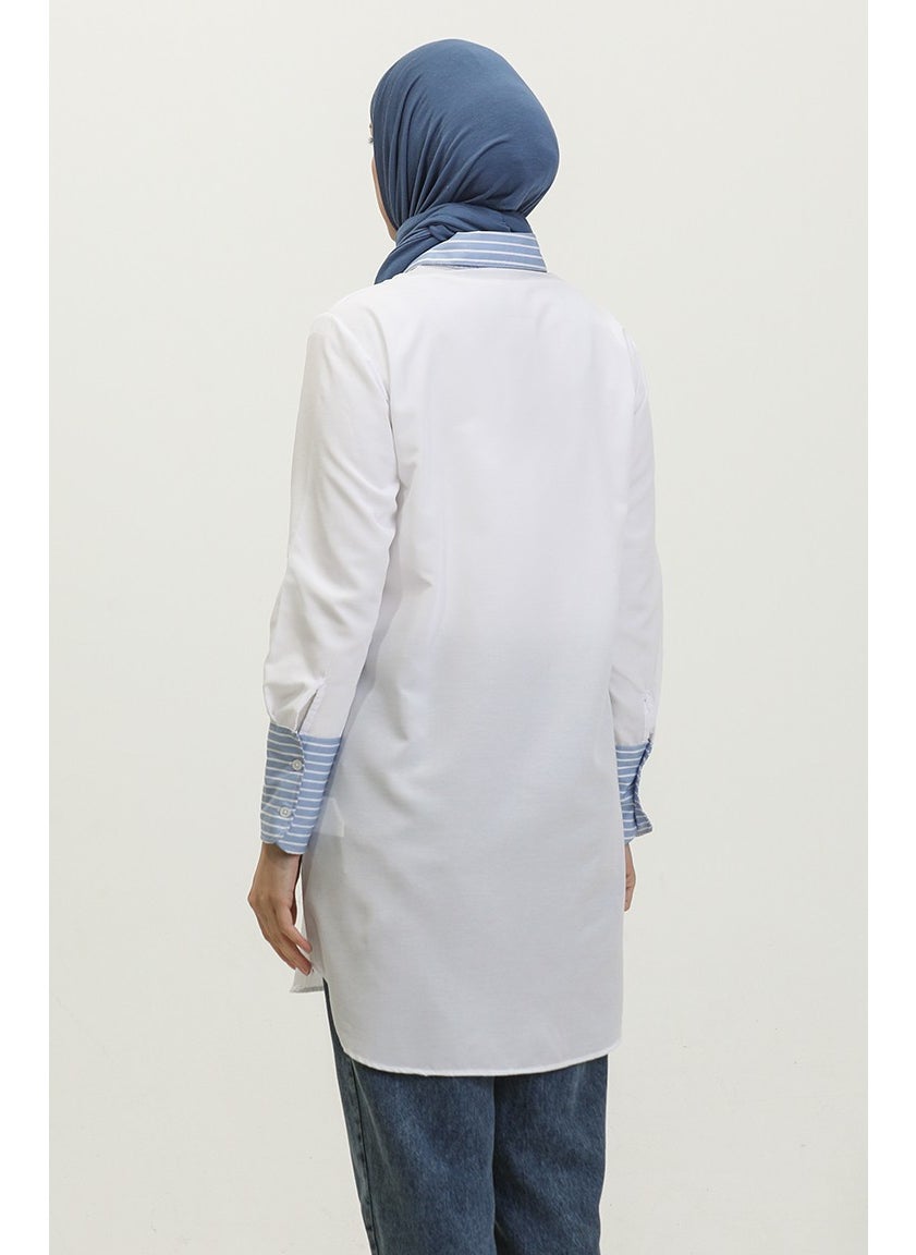 Sefa Merve Striped Garnish Tunic 4823-09 White  - Image 5