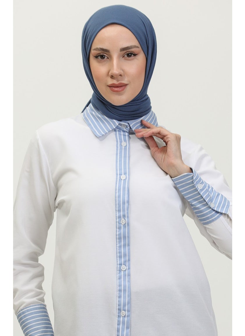 Sefa Merve Striped Garnish Tunic 4823-09 White  - Image 3