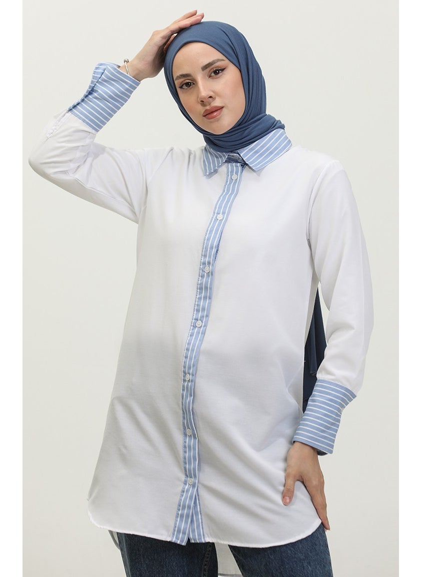 Sefa Merve Striped Garnish Tunic 4823-09 White  - Image 1