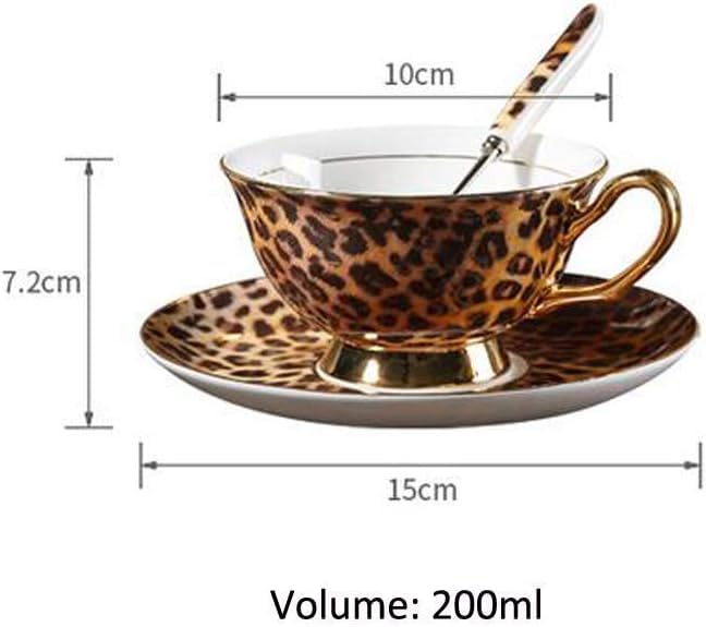 Eplze YBK Tech Euro Style Bone China Cup& Saucer Set, Ceramic Tea Coffee Cup for Home Kitchen Wedding (Leopard Pattern) - Image 2