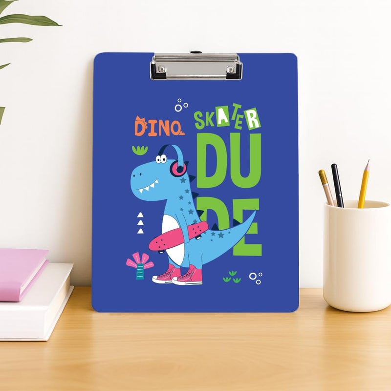 Articious لوحة رسم وكتابة واختبار مع مشبك (الحجم - 24x36 سم) متينة وخفيفة الوزن للمكتب والمدرسة والجامعة - ديناصور أزرق - Image 1