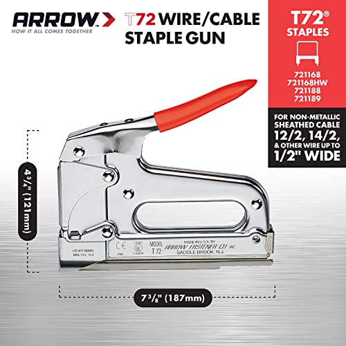Arrow Fastener Arrow T72 Heavy Duty Wire and Cable Staple Gun, Manual Stapler for Installing Wiring for Telecommunications, Internet, and Computer Cables, uses T72 Insulated Staples - Image 3