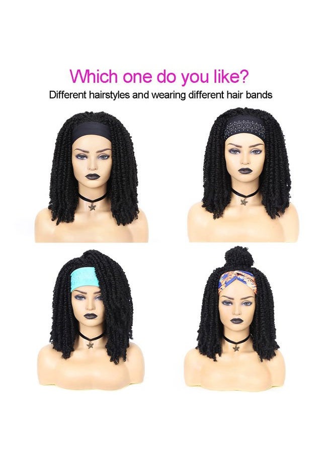 Fancy Hair Natura Black Short Curly Synthetic Daily Party Replacement Faux Locs Dreadlock Wig Headband Wigs for Black Women  - Image 3