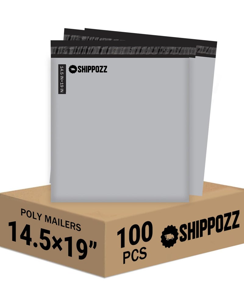 Shippozz 14.5x19 Poly Mailers 100 Pack, Durable Waterproof Polymailers for Shipping Clothes, Self Seal Mailing Bags for Small Business Packaging Supplies, Mailing Envelopes for Books, and Accessories - Image 1