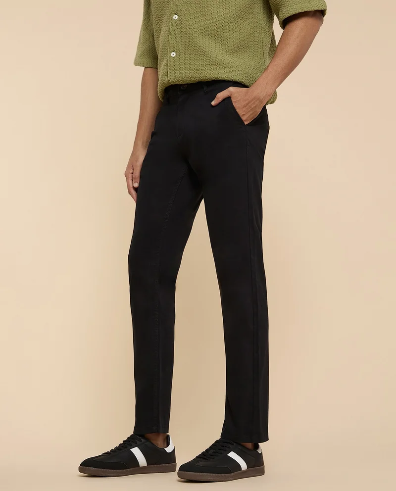 R&b  Solid Straight Fit Pants with Button Closure for Men | Best Price UAE