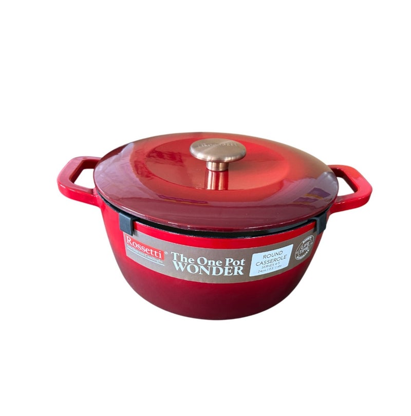 Rossetti Gusto Cast Iron 24cm Cranberry Round Casserole Cookware - Image 2