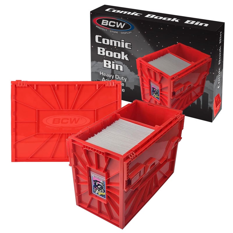 BCW BCW Short Comic Book Bin  Holds 150 Comics  Stackable Plastic Storage  AcidFree Organizer  Red 2 Pack