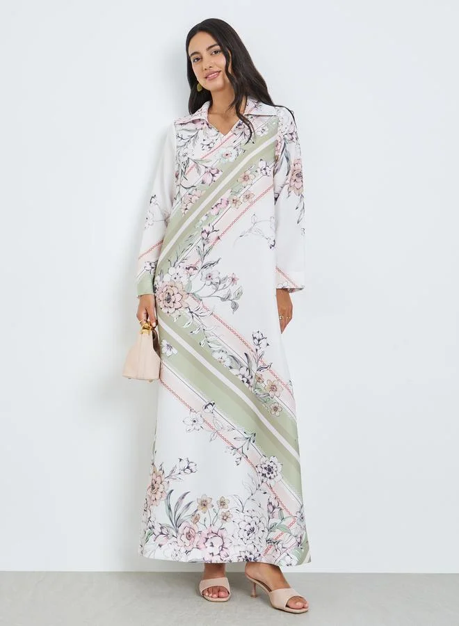 Amirah Multi Open Collar Printed Jalabiya