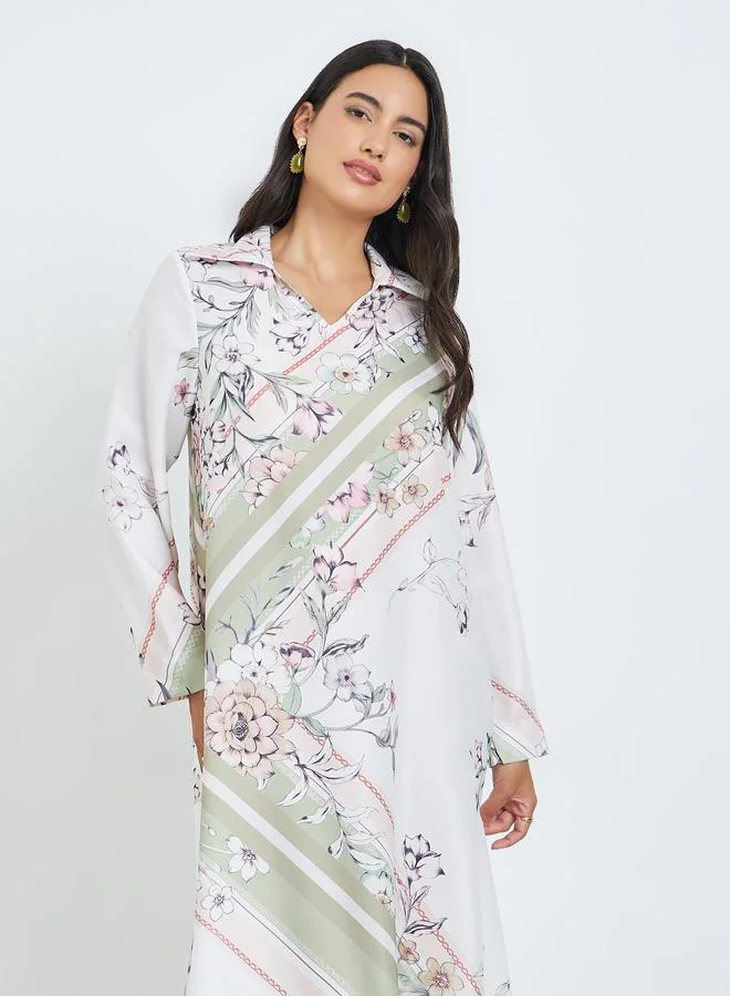 Amirah Multi Open Collar Printed Jalabiya