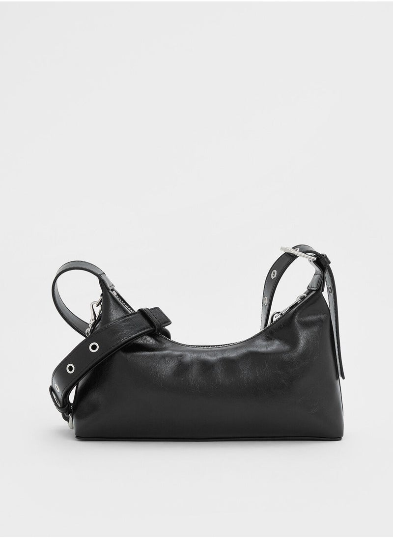Charles & Keith CHARLES & KEITH Shoulder Bag & Crossbody Bag Atwood Crinkle-Effect Chain-Embellished Hobo Bag - Black  - Image 4