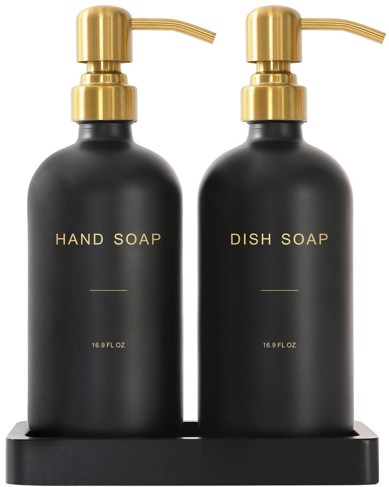 Prus Waso Black Soap Dispenser for Kitchen Sink Hand and Dish Soap Dispenser with Stainless Steel Pump Perfect for Gold Kitchen Accessories Gold Black - Image 2