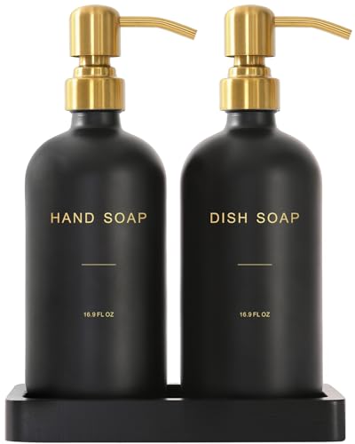 Prus Waso Black Soap Dispenser for Kitchen Sink Hand and Dish Soap Dispenser with Stainless Steel Pump Perfect for Gold Kitchen Accessories Gold Black - Image 1
