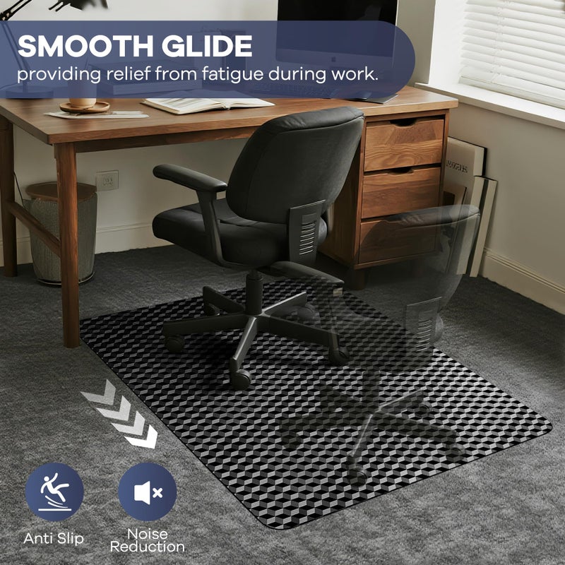 BesWin Office Chair Mat for Carpet, 48" x 36" Computer Desk Chair Mat for Low Carpeted Floors, Thick and Sturdy Carpet Protector for Rolling Chairs, Easy Glide Floor Mat for Home, Gaming (Black) - Image 2