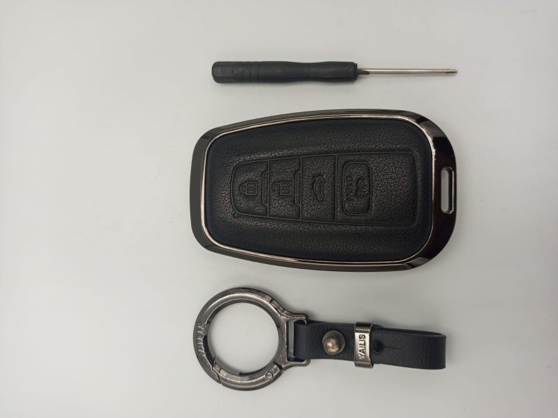 Car Smart Key Remote Cover Set Compatible with TOYOTA Black with Leather Keychain & Opening Tool - Image 1