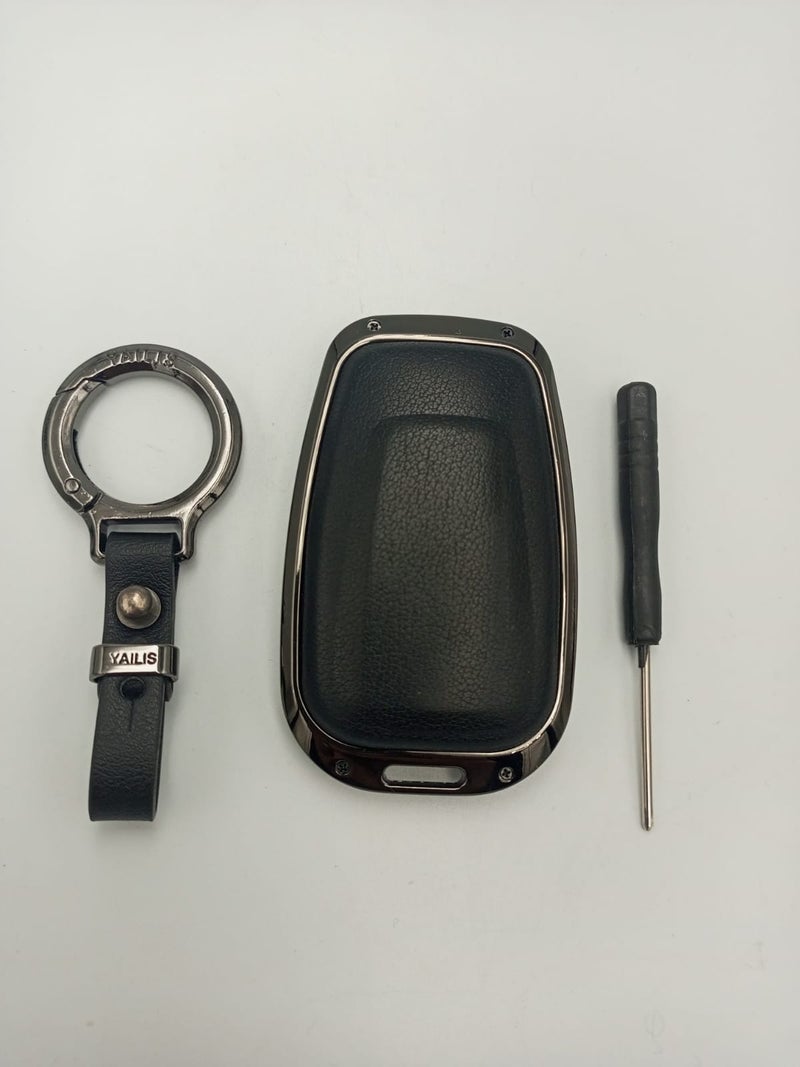 Car Smart Key Remote Cover Set Compatible with TOYOTA Black with Leather Keychain & Opening Tool - Image 2