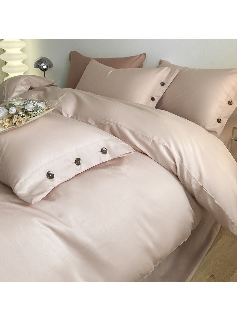 AROAQ Bed Cover Set, Soft Luxurious Pure Bedsheet Set, Long-staple Cotton Simple Solid Color Bed Sheet Quilt Cover Bedding Twill Cotton Set, (cream pink, 1.2m Bed Sheet Three-piece Set ) - Image 1